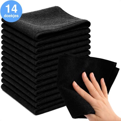 LUFT Microvezel doekjes - 14 stuks - 30x30cm - Geschikt voor raam, schoonmaak, ruiten, auto - Wisser - Reiniger - Schoonmaak doeken - Poets doek - Droogdoek - Vaatdoekjes - Zwart