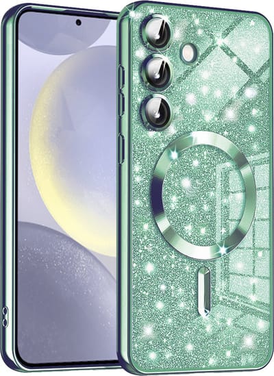 Hoesje geschikt voor Samsung Galaxy S24 Plus - Techsuit Luxury Glitter Back Cover - Geschikt voor MagSafe - Lichtgroen