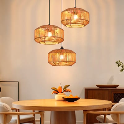 NETTLIFE E27 Hanglamp - Boho Rotan - In hoogte verstelbaar - 3-lichts - Eettafellamp - Retro design - Voor slaapkamer en woonkamer - Zonder lamp