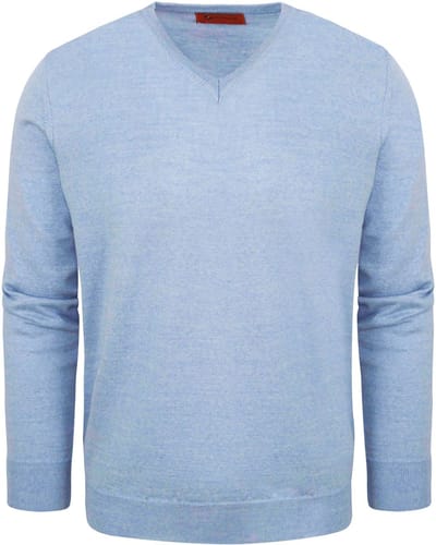 Suitable Pullover V-Hals Wol Lichtblauw - Maat XL - Heren