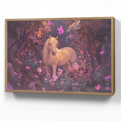 Nachtlampje 90x60 cm - Kinder lamp - Paard - Bloemen - Paars - Vlinder - Tafellamp kinderkamer draadloos - Slaapkamer lampje - Bedlamp kinderen - Kinderlampje - Wandlamp babykamer - Nachtlampjes