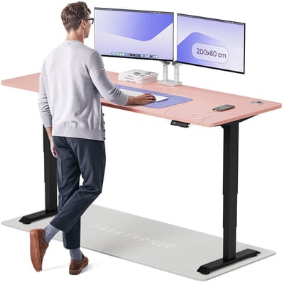 Desktronic HomePro Zit-sta Bureau Elektrisch In Hoogte Verstelbaar, 200x80 cm Zwart/Roze, Stille Dubbele Motor, Hoogte 62-126cm