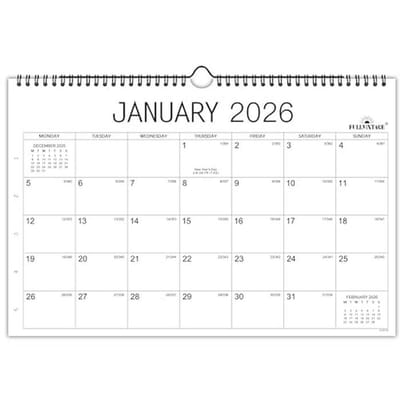Wandkalender 2026 met Grote Blokken en Dubbeldraads Binding - Gezinskaalender van Januari tot December