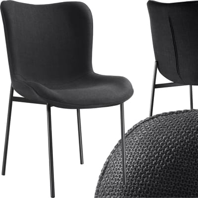 tectake® Gestoffeerde stoel - Eetkamerstoel - Geweven stof - Ergonomische vorm - Hoge rugleuning - Draagkracht 120 kg - Diverse kleuren - Zwart/zwart