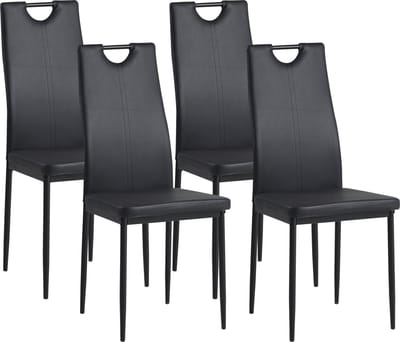 ALBATROS Eetkamerstoel Salerno Set van 4, Zwart - Stijlvol Italiaans Ontwerp, Kunstleer Bekleding, Comfortabele Gestoffeerde Stoel - Moderne Keukenstoel, Eetkamerstoel of Eettafelstoel
