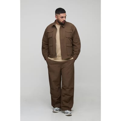 Plus Oversized Geruite Ripstop Cargo Shacket | Mocha | Size 2XL