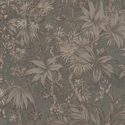 Exclusief luxe behang Profhome 790473-GU vliesbehang hardvinyl warmdruk in reliëf licht gestructureerd met bloemmotief en metallic effect grijs platina beigegrijs antracietgrijs 5,33 m2