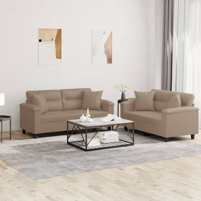 vidaXL - 2-delige - Loungeset - met - kussens - kunstleer - cappuccinokleurig