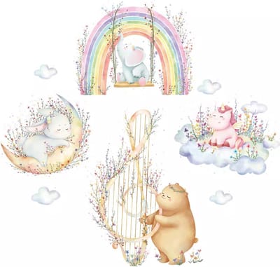 Spicker I Beer met harp en regenboog I Muursticker I Babykamer I Speelkamer I Slaapkamer I Kinderkamer I Decoratie sticker I Wanddecoratie I Muurdecoratie I Baby I Jongen I Meisje