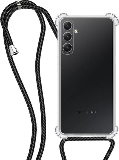 Hoesje - Geschikt voor Samsung Galaxy A14 - Met Koord - Shock Proof - Siliconen Case - Back Cover - Telefoonkoord - Telefoon Hoes Shockproof - Telefoonketting - Transparant