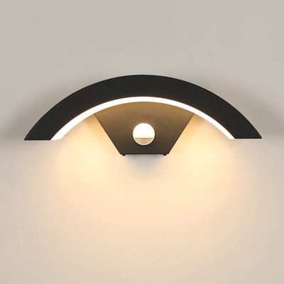 U-vormige buitenwandlamp met bewegingssensor - Zwart, 16W, warm licht 3000K, IP65
