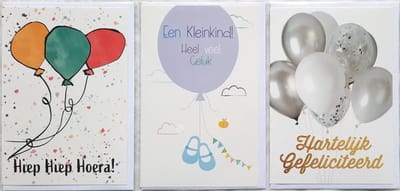 3 Wenskaarten - Kleinkind + Hartelijk Gefeliciteerd + Hiep Hiep Hoera - 12 x 17 cm – KLEIN-301