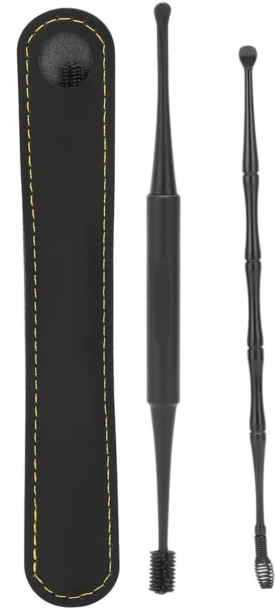 Dailygoods- Oorsmeerverwijderingsset Ergonomisch Ontwerp - Oorsmeer Verwijderaar - Reinigingsgereedschap - Schraper - Zwart - Volledig Gepolijst - Oorreiniger