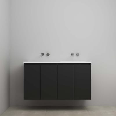 On-Line Onderkast - 120 cm - Bouwpakket - Greeploos 4 Deuren - Acryl Wastafel - zonder Kraangat - Mat Zwart