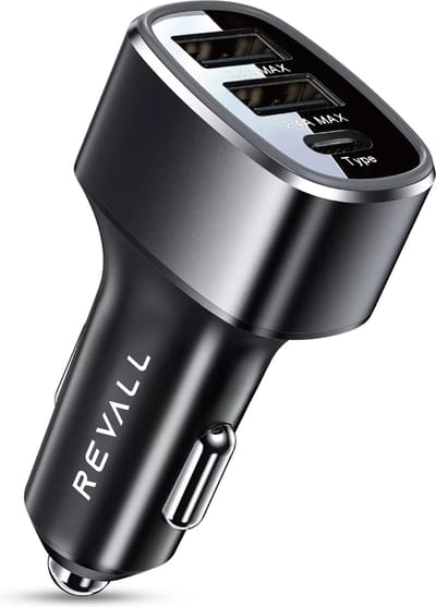 REVALL® 49W Autolader - Veilig en Compact - Snellader - Auto Oplader - Laad 5x zo snel - USB en USB-C - Metalen Behuizing met LED