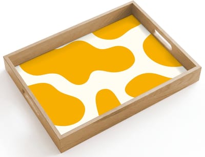 Dienblad hout 40x30 cm - Schootdienblad - Vlekken patroon - Wit - Geel - Minimalistisch - Borrelplank rechthoek - Plateau dienbladen
