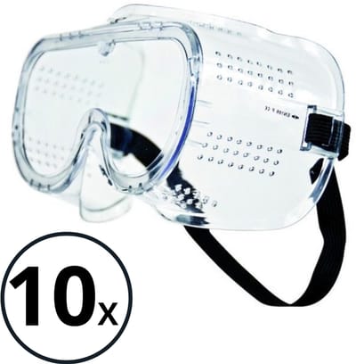 Veiligheidsbril Transparant - 10 STUKS - Professioneel - LichtGewicht - Polycarbonaat - Vuurwerkbril - 10 x - Beschermbril - Veiligheidbril - Veiligheid Bril - Oogbeschermer - Spatbril - Stofbril - Overzetbril - Zwart 10x