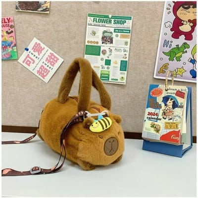 Joli Sac Peluche Panda / Porcelet Rose pour Fille Grande Capacité Sac à Épaule Dame Poupée Mignonne Dessin Animé Sac Messager Sacs à Main Bandoulière white
