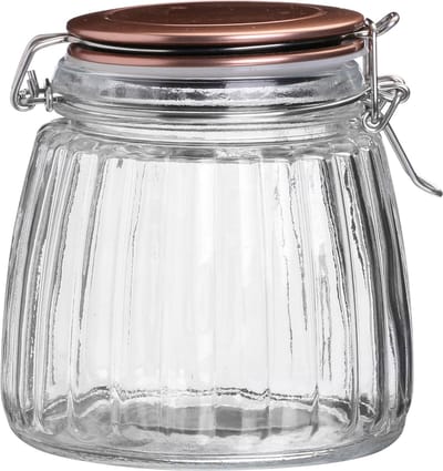 Urban Living Voorraadpot/bewaarpot - 1L - glas - met beugelsluiting - koperen deksel