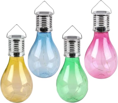 Solar sfeer hanglamp - 4x stuks - geel / groen / roze / blauw - 15 cm - kunststof - aan haak