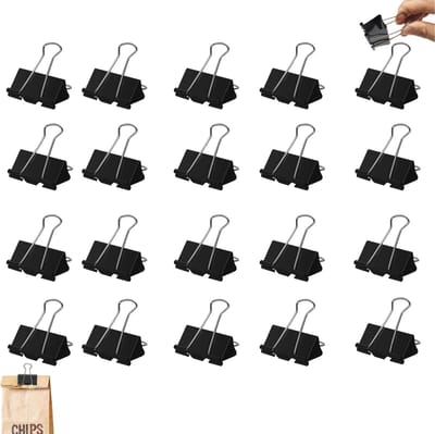 20 stuks - Clips - 32 cm mappen - Grote zwarte paperclips - Kantoormappen - Vochtwerende clips voor levensmiddelen - Metalen plannerclips - Geschikt voor thuis, op school en op kantoor (zwart)
