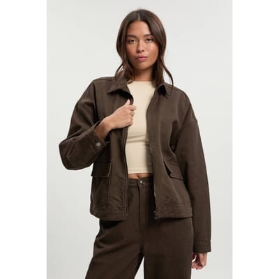 boohoo Dames Twilljas met kraag | Chocolate | Maat: 14