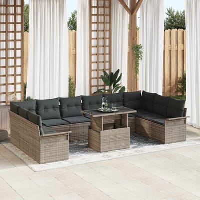 vidaXL - Tuinbank - Set - 11 - st - Grijs - poly - rattan