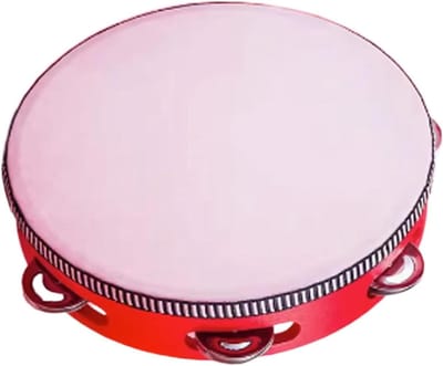 Houten Tamboerijn - Handtrommel Jingle - Muziek Maken - Uitstekende Geluidskwaliteit - 22 cm - Rood