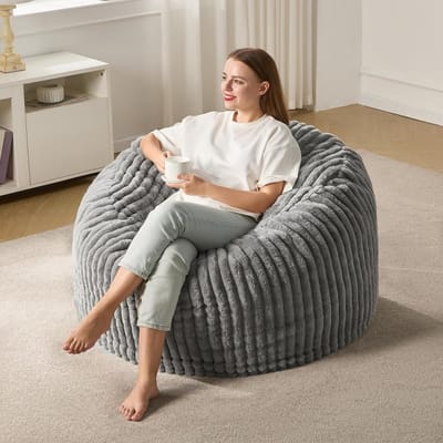 Grote Zitzak voor Volwassenen met Gestreept Pluche Overtrek - Comfortabele Relaxstoel