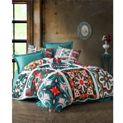 Parure de lit - 1 housse de couette 220 x 240 cm + 2 taies d'oreiller 60 x 60 cm - 100 % polyester microsatin - Vert