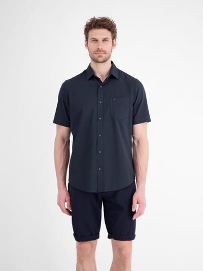 LERROS Casual overhemd met korte mouwen van katoen met streepstructuur , Maat: S , Kleur: CLASSIC NAVY , 100% katoen