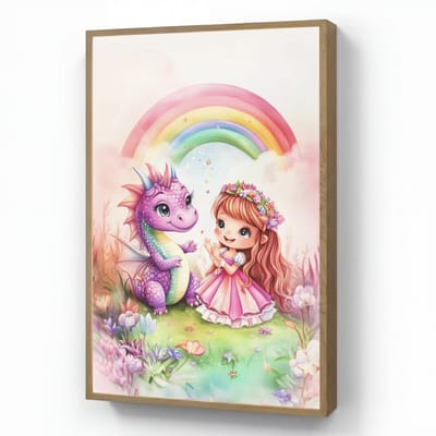 Wandlamp 70x100 cm - Oplaadbaar - Meisje - Draak - Regenboog - Wandlampen binnen woonkamer - Slaapkamer lamp - Decoratieve nachtlamp - Vloerlamp draadloos