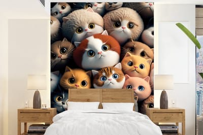 Behang - Fotobehang Poes - Kat - Design - Bruin - Grijs - Kids - Breedte 165 cm x hoogte 220 cm