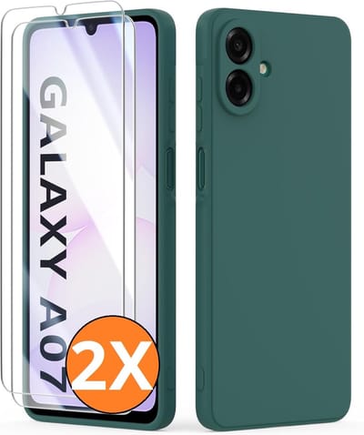 Hoesje geschikt voor Samsung Galaxy A07 5G Hoesje siliconen Donker Groen zacht siliconen hoesje TPU - met Samsung A07 Screenprotector - 2 stuks