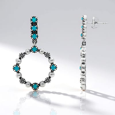 Cavill - Zilveren Oorbellen 925 Sterling - 14 Amerikaanse Turkoois Cabochon 1,485 ct - Desert Chic Blauw - Elegant, Rond 36 mm