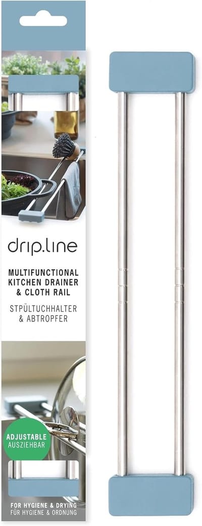 Thijox - Multifunctioneel Afdruiprek voor Gootsteen, Natuurlijk Materiaal, Vaatdoekhouder, Organizer, 3-in-1 Caddy voor Keuken, Roestvrij Staal, Slim