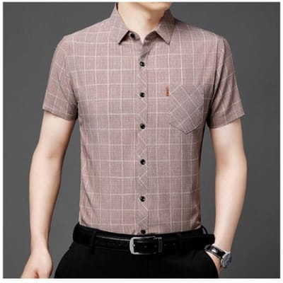 Zomer Nieuw Heren Shirt met Korte Mouwen Zakelijk Strijkloos Top met Halve Mouw met Zak 4XL gray