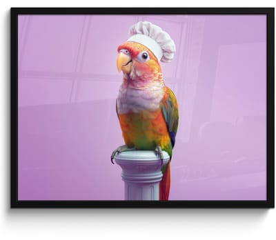 Fotolijst inclusief poster - Posterlijst 70x50 cm - Posters - Papegaai - Koksmuts - Pilaar - Vogel - Foto in lijst - Keuken decoratie muur - Wanddecoratie accessoires - Muurdecoratie - Schilderijen