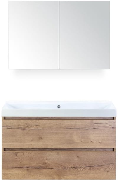 Maxx XL Badmeubelset 100 cm - Natuur Eiken - Wastafel Just Zonder Kraangat met Spiegelkast
