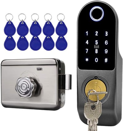 Aura® Deurslot Buitendeur - Smartlock - Slim Deurslot Met Vingerdrukherkenning - Codeslot - Elektrisch Deurslot Met Code Toegang - Intelligent Smart Lock - Roestvrij staal - Grijs - ‎28cm x 22cm x 9cm