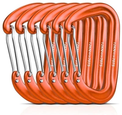 Karabijnhaken Set van 6 - 12 kN (1200 kg) - Lichtgewicht en Duurzaam Aluminium voor Kamperen, Vissen, en Wandelen