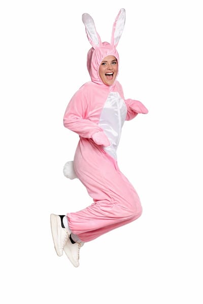 Partychimp Onesie Paashaas Kostuum Paashaas Pak Pasen Konijn Pak Mascotte Verkleedpak Haas Halloween Kostuum Volwassenen Horror Haas Carnavalskleding Heren Carnavalskleding Dames Verkleedkleren Volwassenen Carnaval - Roze - Maat M/L