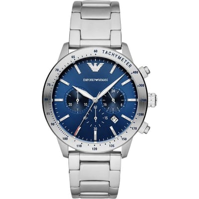 Emporio Armani Mario Blauw Zilver Roestvrij Staal Heren Quartz Chronograaf AR11306 blauw