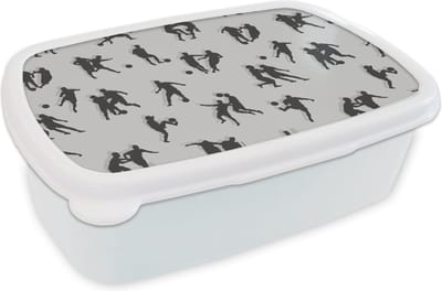 Broodtrommel Wit - Lunchbox - Brooddoos - Sport - Voetbal - Patronen - 18x12x6 cm - Volwassenen