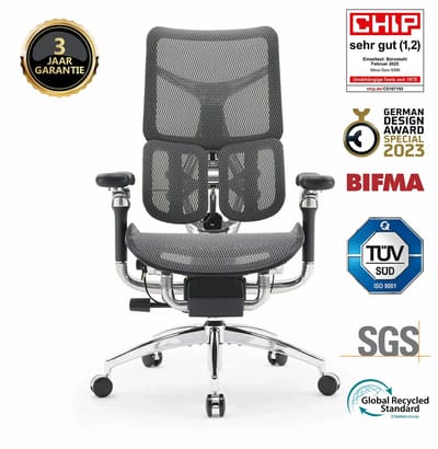 SIHOO Doro S300 Ergonomische Bureaustoel - 6D Armleuningen - Dynamisch Lendensteunsysteem - Schokabsorberend Veringssysteem - Vierassig Ondersteuningssysteem - Zero-Gravity Ervaring - BIFMA/SGS Gecertificeerd - 78x65x102cm——Zwart