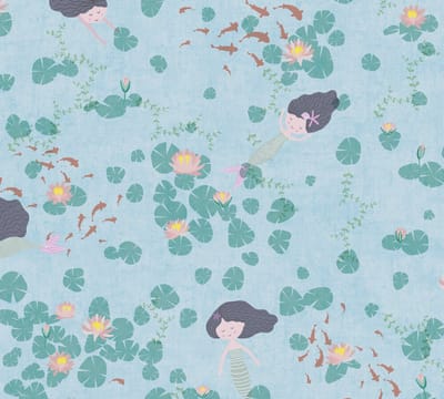 ZWEMMENDE ZEEMEERMIN BEHANG | Karpers & waterlelies - Blauw Bont Groen - A.S. Création Lilly & Luis