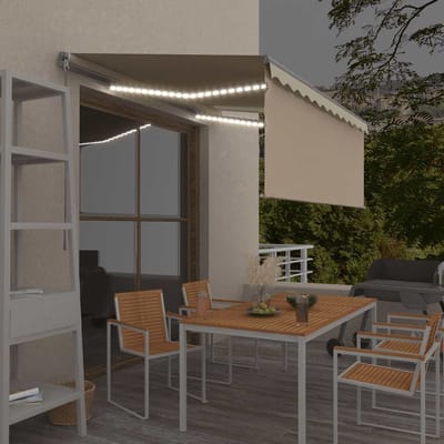 vidaXL - Luifel - handmatig - uittrekbaar - met - rolgordijn - LED - 3x2,5 - m - crème