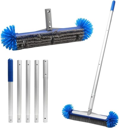 Zwembad Borstel - Reinigingsborstel - Zwembad Onderhoud - Verstelbare Steel - 43cm Breed - Blauw Zilver