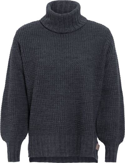 Knit Factory Robin Gebreide Dames Coltrui - Gebreide dames trui - Wintertrui - Damestrui - Wollen trui - Lange ballon mouw - Turtleneck - Antraciet - Donkergrijs - 36/38