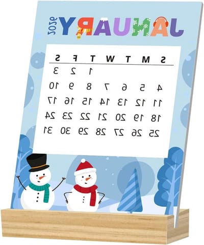 Bureaukalender 2025 - Maandkalender Desktop - Dagelijkse Planning - Met Houten Stand - 13.5 x 10 cm - Multicolor